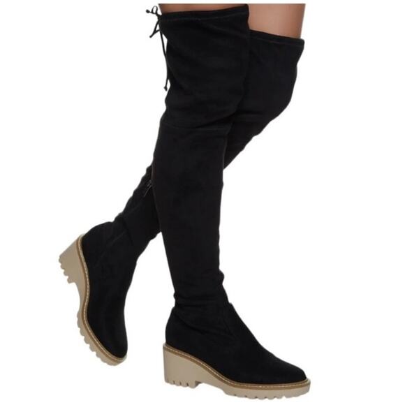 Nicole Miller Bass over the knee OTK faux suede stretch solid black boots size 8 - Picture 1 of 11